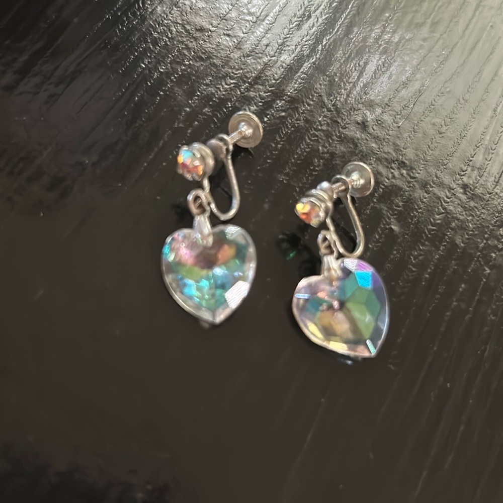 Vintage crystal heart clip ons